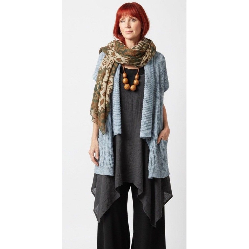 Michael Kors Womens L Open Waffle Knit Shawl Collar Sweater Cardigan Lagenlook